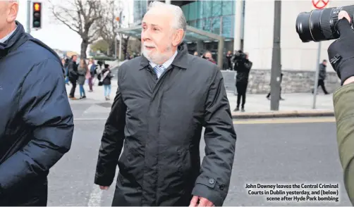  ??  ?? John Downey leaves the Central Criminal Courts in Dublin yesterday, and (below)scene after Hyde Park bombing