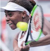  ?? PAUL CHIASSON / CP ?? Françoise Abanda was the final Canadian left standing in the Rogers Cup women’s championsh­ip before falling in straight sets to Sloane Stephens of the United States.