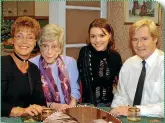  ??  ?? Left: Looking back ... Ken (William Roache) with three of the main women in his life – Deirdre (Anne Kirkbride), Blanche (Maggie Jones) and Tracy (Kate Ford). Below: Ken marries Deirdre in 1981.