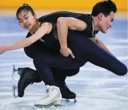  ??  ?? North Korean figure skaters Ryom Tae-Ok (left) and Kim Ju-Sik in training for the Winter Olympics in South Korea. Photo: Getty