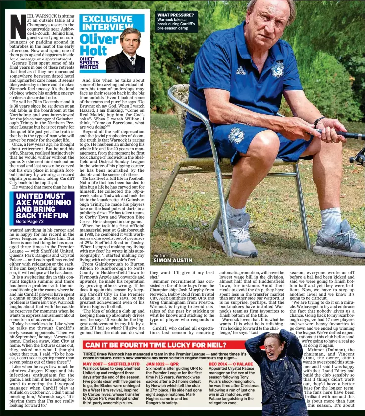  ??  ?? WHAT PRESSURE? Warnock takes a break during Cardiff’s pre-season camp Picture: SIMON AUSTIN