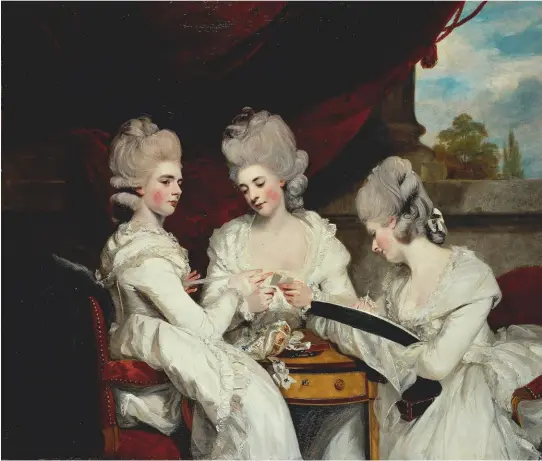  ??  ?? Joshua Reynolds’s painting of the ‘three graces’ is a highlight of Walpole’s collection: Portrait of the Ladies Waldegrave, 1780–81