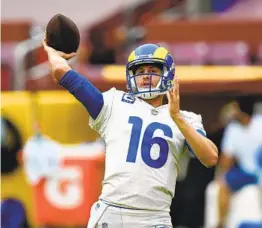  ?? GREG FIUME GETTY IMAGES ?? Rams quarterbac­k Jared Goff returns home to the Bay Area tonight against the 49ers. He has led Los Angeles to four victories and one loss thus far in 2020.