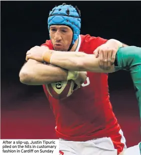  ??  ?? After a slip-up, Justin Tipuric piled on the hits in customary fashion in Cardiff on Sunday