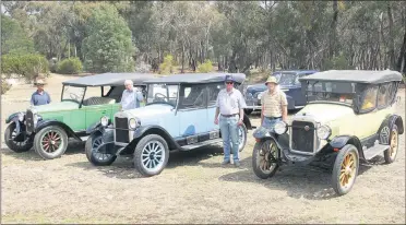  ??  ?? VINTAGE: Grampians Vintage Vehicle Club members, from left, Bill Green, Ted Lane, Rex Start and Colin Webster with historic vehicles restored in the 1970s and still driven today.