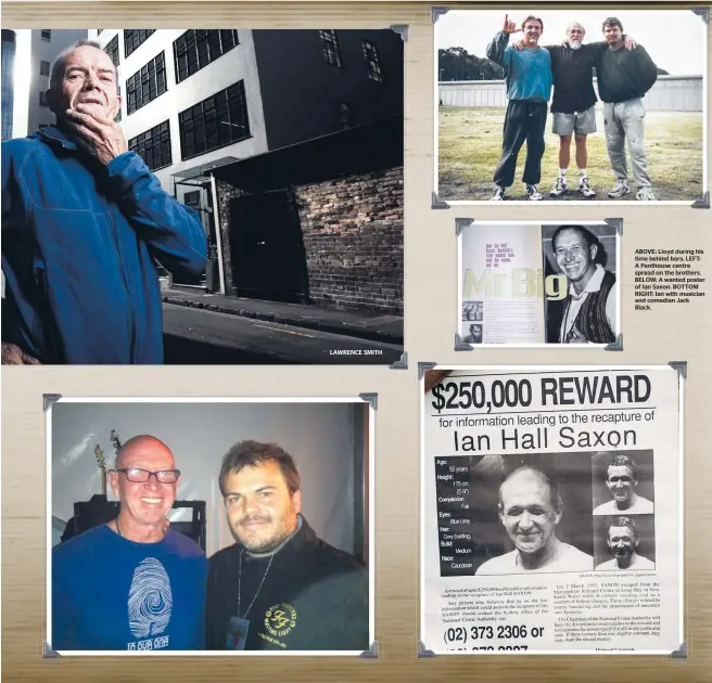  ??  ?? LAWRENCE SMITH ABOVE: Lloyd during his time behind bars. LEFT: A Penthouse centre spread on the brothers. BELOW: A wanted poster of Ian Saxon. BOTTOM RIGHT: Ian with musician and comedian Jack Black.