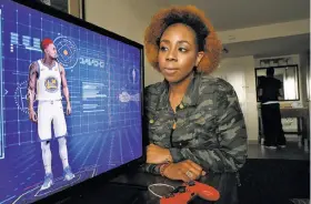  ?? Michael Macor / The Chronicle ?? Sabrina Patton with a player she created, Giovanni Patton, that she controlled in “NBA 2K18” in a bid to become part of a profession­al video-gaming team.