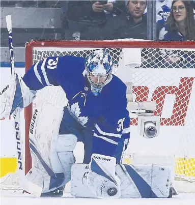  ?? STEVE RUSSELL TORONTO STAR ?? Frederik Andersen returned to the Leafs’ crease Monday against Colorado after missing eight games with a groin injury.