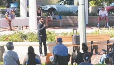  ?? Photo by Lee Tonks ?? El Segundo High student, Elias Garcias speaking at a community rally against police brutality and for changes at their school.