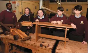 ??  ?? RIGHT: Completing a woodwork project for the Millstreet Community School were Emmanuel Akinbote, Risiín McAulliffe, Rebecca O’Leary, Patrick Murphy and David Dineen.