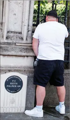  ??  ?? ‘ABHORRENT’: The protester at Westminste­r yesterday