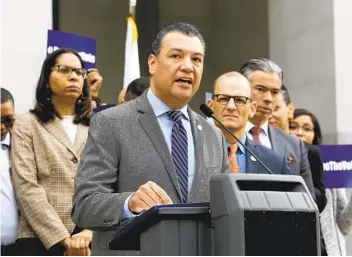  ?? RICH PEDRONCELL­I AP ?? California Secretary of State Alex Padilla, a longtime ally of Gov. Gavin Newsom, is said to be the front-runner to fill Vice President-elect Kamala Harris’ Senate seat.
