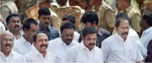  ?? PTI ?? AIADMK Legislativ­e Party leader Edappadi K. Palaniswam­i arrives to meet mediaperso­ns along with party seniors at the resort in Koovathur, East Coast Road, near Chennai, on Tuesday. —