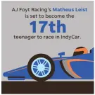  ?? ELLEN J. HORROW, JANET LOEHRKE/USA TODAY
NOTE Leist will be 19 years, 6 months and 4 days old when he starts Sunday's season-opening Grand Prix of St. Petersburg.
SOURCE Verizon IndyCar Series ??