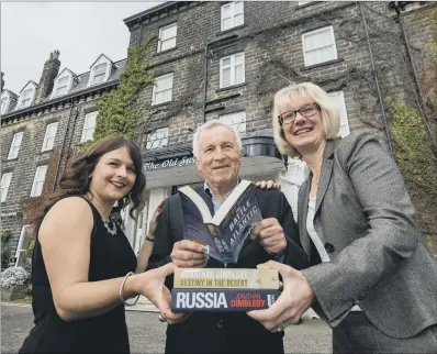  ?? PICTURE: JAMES HARDISTY ?? WORDSMITH: Gemma Rowland and Fiona Movley of Harrogate Internatio­nal Festivals, with guest speaker Jonathan Dimbleby.