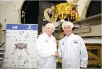  ?? (Eliran Avital) ?? PRESIDENT OF SPACEIL Morris Kahn (left) with Canadian-Israeli businessma­n Sylvan Adams at IAI’s MBT Space Division.