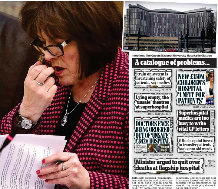  ?? ?? ‘Vague’ statement: Jeane Freeman addresses MSPs yesterday about the contaminat­ion scandal
Infections: The Queen Elizabeth University Hospital in Glasgow