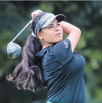  ?? JULIE JOCSAK THE ST. CATHARINES STANDARD ?? Sukriti Harjai of the St. Catharines Golf and Country Club tees off during the Niagara District Junior Golf Tour stop at Lookout Point Country Club on Monday.