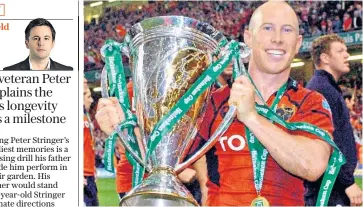  ??  ?? Champion of Europe: Peter Stringer lifts the Heineken Cup after victory with Munster over Biarritz in 2006