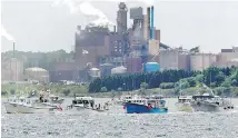  ??  ?? A group of fishermen from several ports along Northumber­land Strait block a survey boat hired by Northern Pulp to do work on a proposed new route for an effluent pipe.