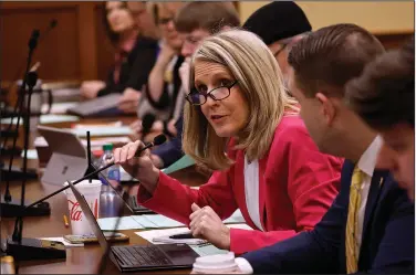  ?? (Arkansas Democrat-Gazette/Thomas Metthe) ?? Rep. Hope Duke, R-Gravette, asks a question during the House Education Committee meeting on Thursday at the state Capitol in Little Rock.