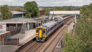  ?? LES NIXON. ?? Northern 158849 calls at Alfreton with the 1117 Nottingham to Leeds on August 13 2016. The building of Alfreton station took just eight months, in stark contrast to the process for today’s new stations.