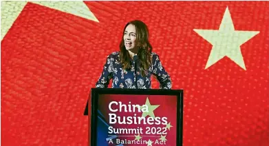  ?? RICKY WILSON/STUFF ?? Prime Minister Jacinda Ardern at the China Business Summit in Auckland on Monday.