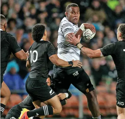  ?? Photo: FRU Media ?? Fiji Airways Flying Fijians lock Leone Nakarawa looks for support during their second Test match against the All Blacks in FMG Stadium, Hamilton on July 17, 2021.