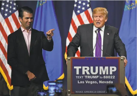  ?? Ethan Miller / Getty Images 2016 ?? Donald Trump Jr. was excited about the prospect of getting opposition research that would have helped his father’s campaign.