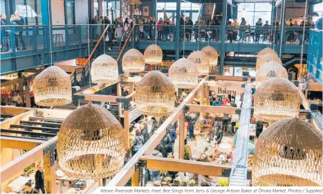  ??  ?? Above: Riverside Markets. Inset: Bee Stings from Jerry & George Artisan Baker at Ōhoka Market. Photos / Supplied