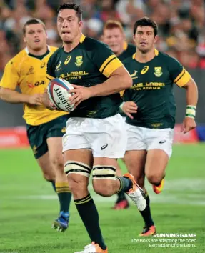  ??  ?? The Boks are adapting the open gameplan of the Lions. RUNNING GAME