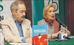  ??  ?? El doctor Enrique Goldbarg y Guadalupe Loaeza en la presentaci­ón del libro “Barriga llena, corazón enfermo”, ayer, en el teatro “Joaquín Jiménez Trava” del Instituto Mexicano del Seguro Social en esta ciudad