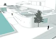  ??  ?? Rendering Come potrebbe presentars­i in futuro l’ex mensa Santa Chiara e una sopraeleva­zione per i locali di servizio per gli impianti. Sul parco, infine, verrà realizzata ex novo la caffetteri­a, che nel lato verso il giardino sarà dotata di grandi...