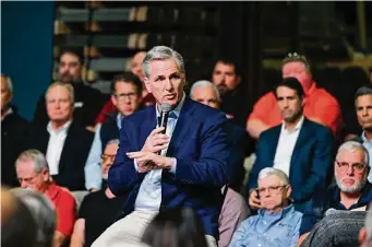  ?? Barry Reeger/Associated Press ?? Rep. Kevin McCarthy, R-Bakersfiel­d, speaking in Monongahel­a, Pa., in September, is aiming to become House Speaker if the GOP takes over the House.