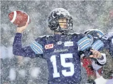  ?? THE CANADIAN PRESS FILES ?? Toronto quarterbac­k Ricky Ray throws a pass during the Argos’ Grey Cup win over the Calgary Stampeders in November.