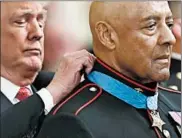  ?? SUSAN WALSH/AP ?? President Trump said Wednesday that the actions of Arkansas native John Canley saved over 20 Marines in 1968.