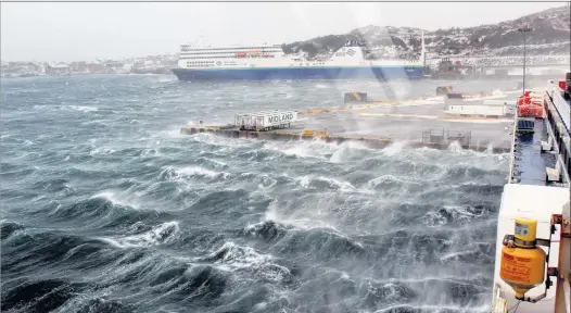  ?? PHOTO COURTESY OF MARINE ATLANTIC ?? Marine Atlantic’s ferry Blue Puttee, pictured recently docked in Port aux Basques, has had several cancelled crossings on the gulf over the last three weeks due to extreme weather.