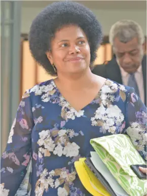  ?? Photo: Ronald Kumar ?? National Federation Party Member of Parliament Lenora Qereqereta­bua outside Parliament on May 27, 2020.