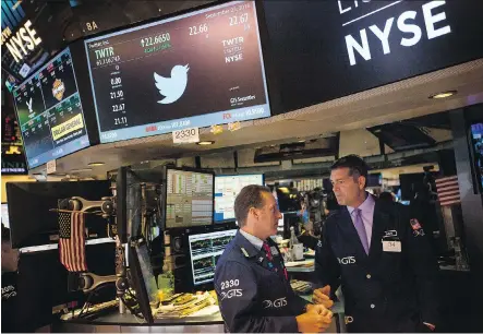  ?? MICHAEL NAGLE/ BLOOMBERG ?? Twitter Inc. — TWTR on the New York Stock Exchange — is thinking of a deal, amid several quarters of slowing growth.