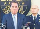  ?? KENNETH K. LAM/BALTIMORE SUN ?? Baltimore County Executive Kevin Kamenetz holds a news conference Wednesday with Police Chief Jim Johnson, right, and others.