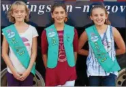  ?? PROVIDED ?? Lilith Soechting, left, Sophia Fromson, center, and Paige Baxter, members of Girl Scout Troop 251 in Kingston, pose in front of a city recycling collection truck.