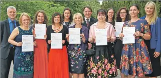  ??  ?? DLITE PGDE Primary graduates: from left: Bill Alexander, director of care and learning, Jessica MacLennan, Siobhan Millar, Yvonne Stoddart, Elizabeth Fuller, Sara Riach, Roddie Jamieson, Ann Stewart, Melanie McKay, Nicola Cope, Catriona Smith and...