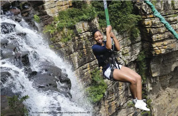  ?? ?? Rea Ntshabele doing the Wild Swing at Oribi Gorge Nature Reserve, KZN