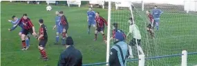  ??  ?? Attack Darren Neave heads a cross during Blair’s clash with Scone on Saturday