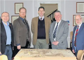  ??  ?? Team effort Councillor­s Danny Gibson and Neil Benny, Under Secretary of State Lord Ian Duncan, Councillor Scott Farmer and Ken Thomson, Forth Valley College principal, met in January.