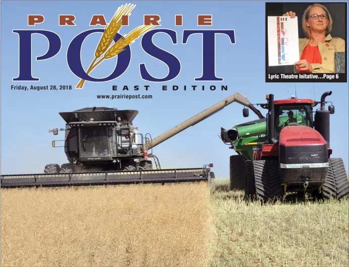  ?? Photo by Matthew Liebenberg ?? A combine empties its load into a grain cart during the harvesting of a canola crop at the Lone Tree community project near Swift Current, Aug. 23. This is one of two sites harvested last week for the Grasslands Growing Project in support of the Canadian Foodgrains Bank. For more on the Lone Tree Project, please see Pages 13 and 15.