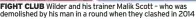  ?? ?? FIGHT CLUB Wilder and his trainer Malik Scott – who was demolished by his man in a round when they clashed in 2014