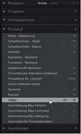 ??  ?? Fürs Protokoll Lightroom merkt sich alle Arbeitssch­ritte, die Sie jederzeit widerrufen können.