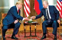  ?? NEW YORK TIMES FILE PHOTO ?? President Donald Trump meets with President Vladimir Putin of Russia in Helsinki on July 16. A proposed Putin visit to Washington was postponed due to the special counsel’s continuing investigat­ion into Russian election meddling.