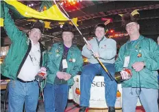  ??  ?? Al McRae, from left, Larry Chudak, Darlene Achter and Len Chudak got into the party spirit at the Brier Patch back when Regina hosted in 2006.